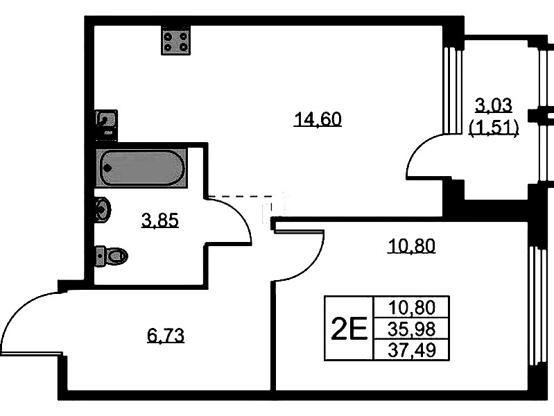 1-комнатная квартира 37.49 м², 10/15 эт., ЖК «GloraX Парголово»